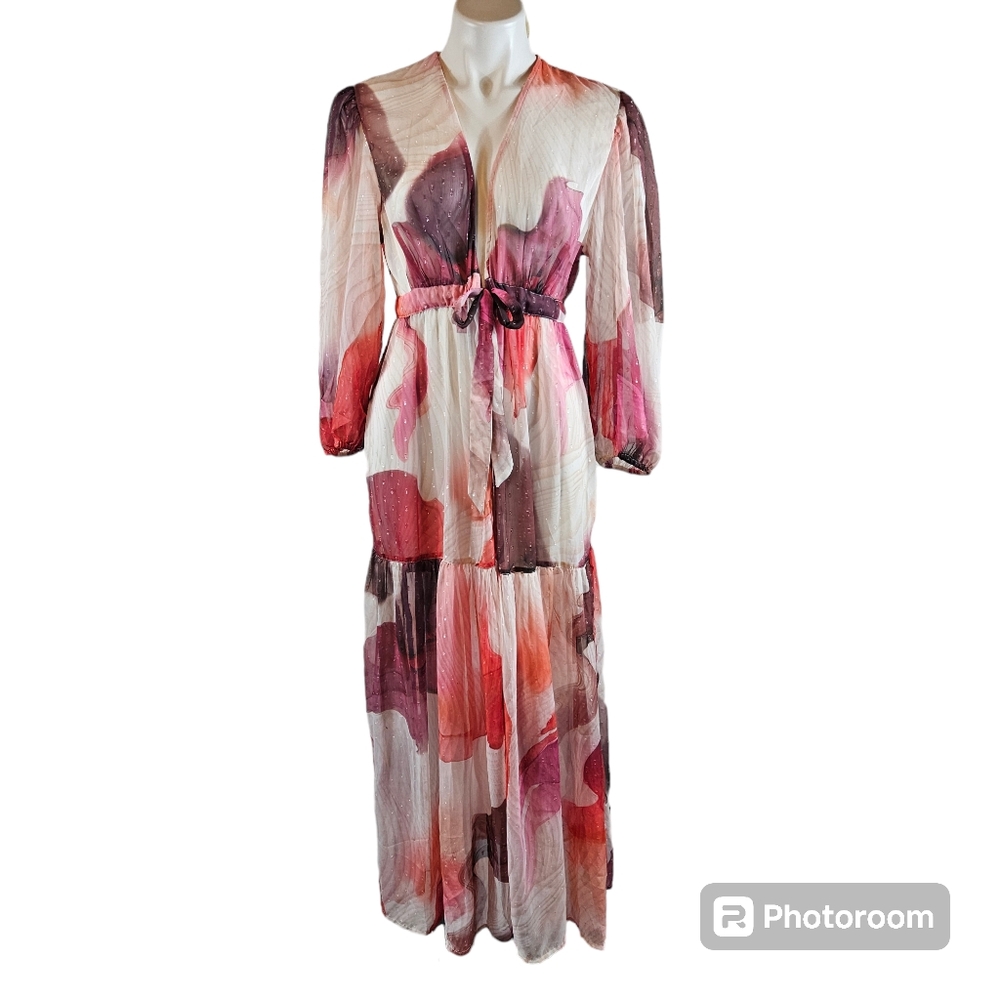 Express Women’s Medium/Large Tie at Waist Maxi Cover-Up Kimono Dress